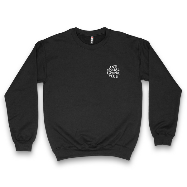 'Anti Social Latina Club' Minimalist Version Crewneck Sweatshirt - Black - Premium Brushed Fleece Cotton Blend