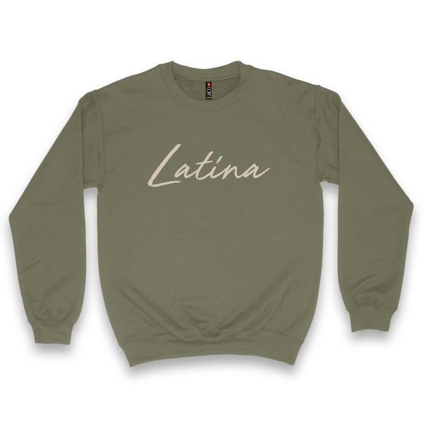 'Latina' Script Crewneck Sweatshirt - Military Green/Cream - Premium Cotton Blend