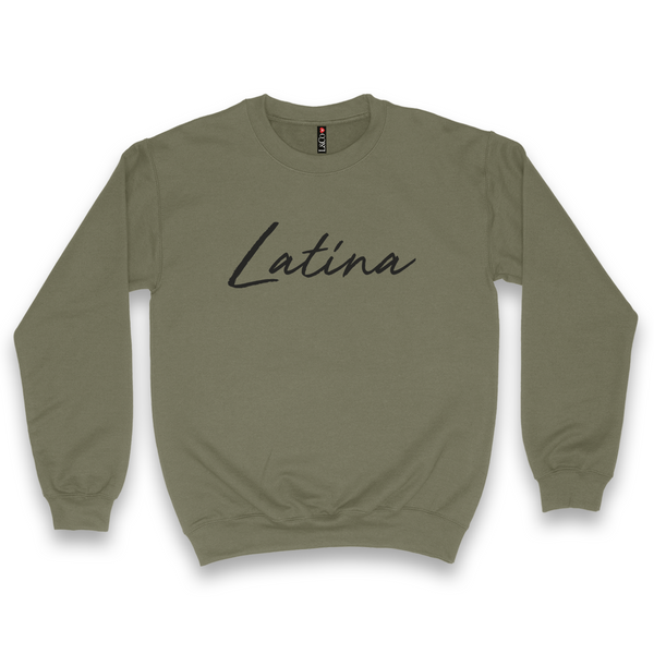 'Latina' Script Crewneck Sweatshirt - Military Green/Black - Premium Cotton Blend