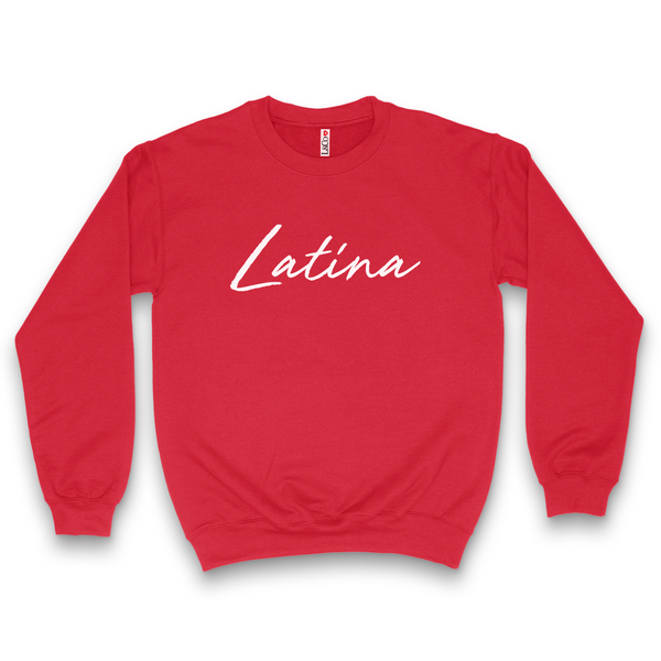 'Latina' Script Crewneck Sweatshirt - Red/White - Premium Cotton Blend