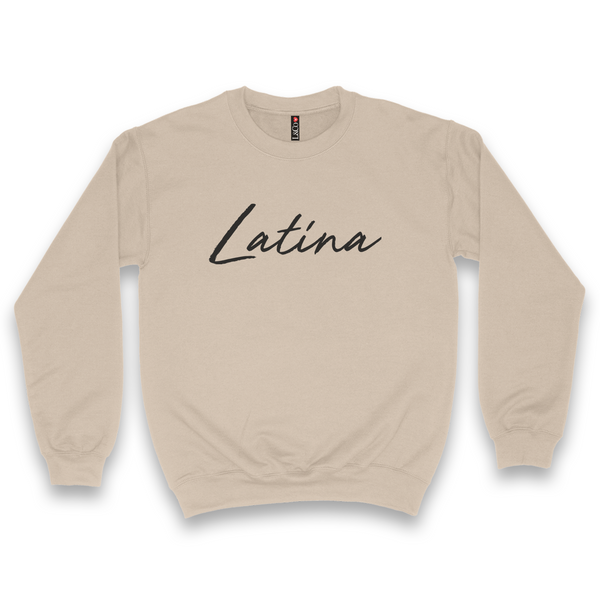 'Latina' Script Crewneck Sweatshirt - Sand/Black - Premium Cotton Blend