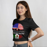 'American Grown With Mexican Roots' Crop Top Shirt - Black - Premium Ring-Spun Cotton