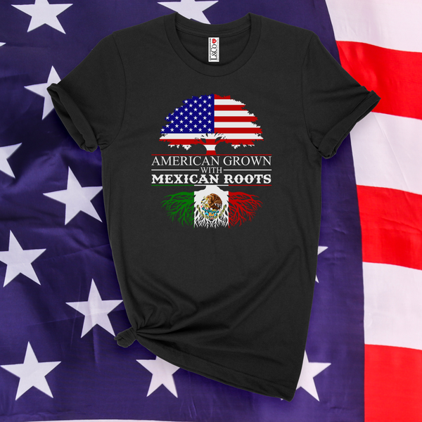 'American Grown With Mexican Roots' T-Shirt - Black - Premium Ring-Spun Cotton