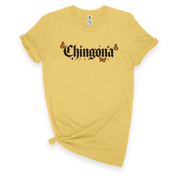 'Chingona' Monarch Butterfly T-Shirt - Maize - Premium Ring-Spun Cotton