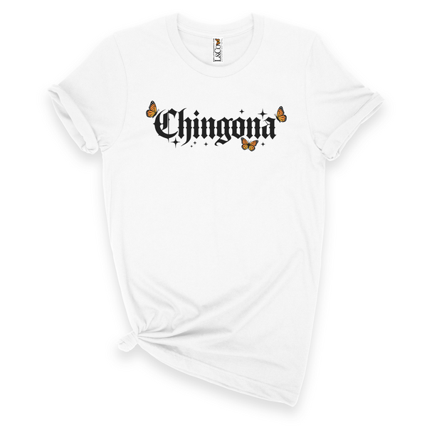 'Chingona' Monarch Butterfly T-Shirt - White - Premium Ring-Spun Cotton