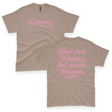'Dreamers: Born From Dreams That Crossed Borders' Unisex T-Shirt - Mocha/Pink - Premium Cotton