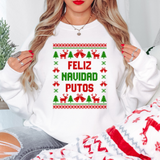 'Feliz Navidad Putos' Ugly Christmas Sweater - Unisex - White - Premium Brushed Fleece
