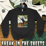 'Freak In The Sheets' Spooky Season Unisex Sweatshirt - Black - Premium Brushed Fleece