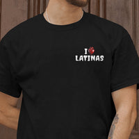 Man wearing a black t-shirt with 'I ❤️ LATINAS'