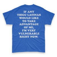 'I'm Very Vulnerable' *Thicc Latinas Version* Men's T-Shirt - Blue - Premium Heavy Weight Cotton