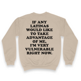 'I'm Very Vulnerable' *Latinas Version* Men's Sweatshirt - Crewneck - Sand - Premium Brushed Fleece