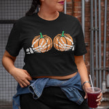 'Spooky Pumpkin BOObs' Skeleton Hands Crop Top Shirt - Black - Premium Cotton