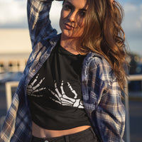 'Spooky BOObs' Skeleton Hands Crop Top Shirt - Black - Premium Cotton