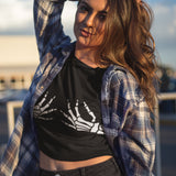'Spooky BOObs' Skeleton Hands Crop Top Shirt - Black - Premium Cotton