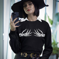 'Skeleton Hands' Crewneck - Black - Premium Brushed Fleece Cotton Blend