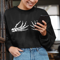 'Spooky BOObs' Crop Top Crewneck - Black - Premium Brushed Fleece Cotton Blend