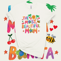 'The Most Beautiful Mom' Karol G Font T-Shirt - Ivory - Premium Ring-Spun Cotton