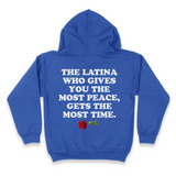 'The Latina Who Gives You The Most Peace Gets The Most Time' Men's Hoodie - Blue - Premium Brushed Fleece