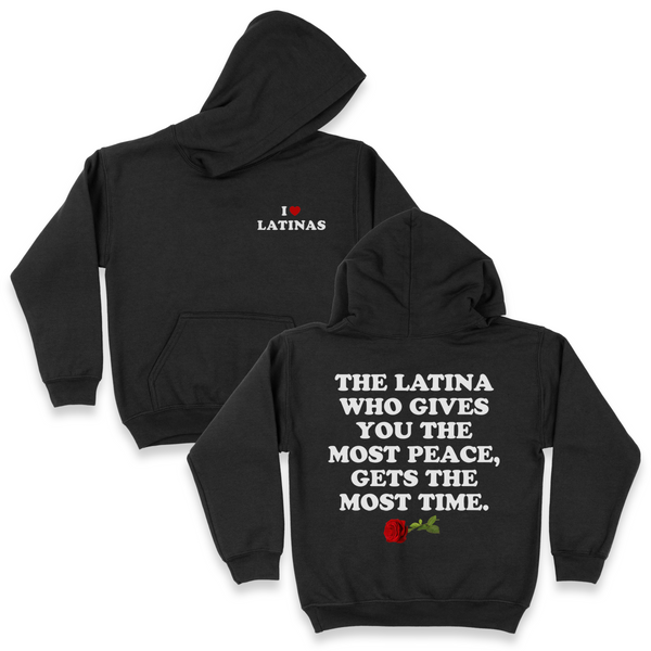 'The Latina Who Gives You The Most Peace Gets The Most Time' Men's Hoodie - Black - Premium Brushed Fleece