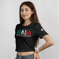 'Mexicans Ain't Going Anywhere' MAGA Crop Top Shirt - Black - Premium Ring-Spun Cotton
