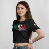 'Mexicans Ain't Going Anywhere' MAGA Crop Top Shirt - Black - Premium Ring-Spun Cotton