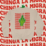 'No Human Is Illegal. Chinga La Migra' Unisex Sweatshirt - Crewneck - Sand - Premium Brushed Fleece
