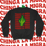 'No Human Is Illegal. Chinga La Migra' Unisex Sweatshirt - Crewneck - Black - Premium Brushed Fleece