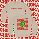 'No Human Is Illegal. Chinga La Migra' Unisex Sweatshirt - Crewneck - Sand - Premium Brushed Fleece