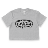 'San Antonio Chula' Crop Top Shirt - Logo Color #1 - Athletic Grey - Premium Cotton