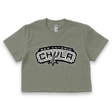 'San Antonio Chula' Crop Top Shirt - Logo Color #1 - Military Green - Premium Cotton