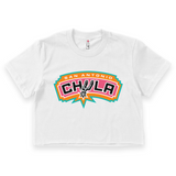 'San Antonio Chula' Crop Top Shirt - Logo Color #2 - White - Premium Cotton