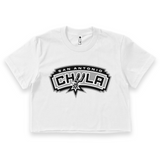 'San Antonio Chula' Crop Top Shirt - Logo Color #1 - White - Premium Cotton