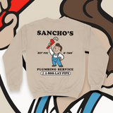 'Sancho's Plumbing Service' Men's Sweatshirt - Crewneck - Sand - Premium Brushed Fleece