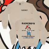 'Sancho's Plumbing Service' Men's Sweatshirt - Crewneck - Sand - Premium Brushed Fleece