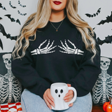 'Spooky BOObs' Skeleton Hands Crewneck - Black - Premium Brushed Fleece Cotton Blend