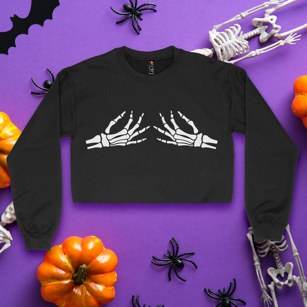 'Spooky BOObs' Crop Top Crewneck - Black - Premium Brushed Fleece Cotton Blend