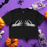 'Spooky BOObs' Skeleton Hands Crop Top Shirt - Black - Premium Cotton