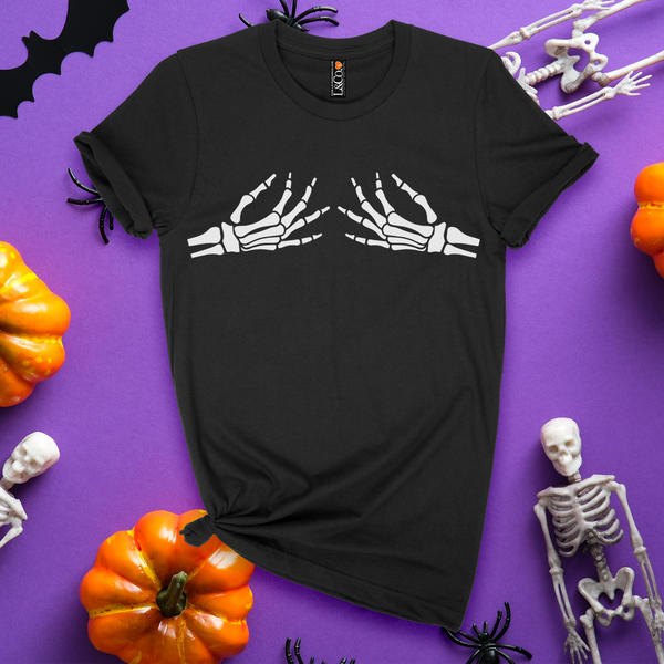 'Spooky BOObs' Skeleton Hands T-Shirt - Black - Premium Cotton