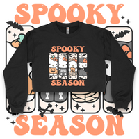 'Hello Spooky Season' Crop Top Crewneck - Orange/Black - Premium Brushed Fleece Cotton Blend