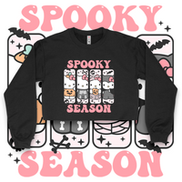'Hello Spooky Season' Crop Top Crewneck - Pink/Black - Premium Brushed Fleece Cotton Blend