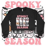 'Hello Spooky Season' Crop Top Crewneck - Pink/Black - Premium Brushed Fleece Cotton Blend