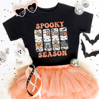 'Hello Spooky Season' GIRLS YOUTH SIZE T-Shirt - Orange/Black - Premium Cotton