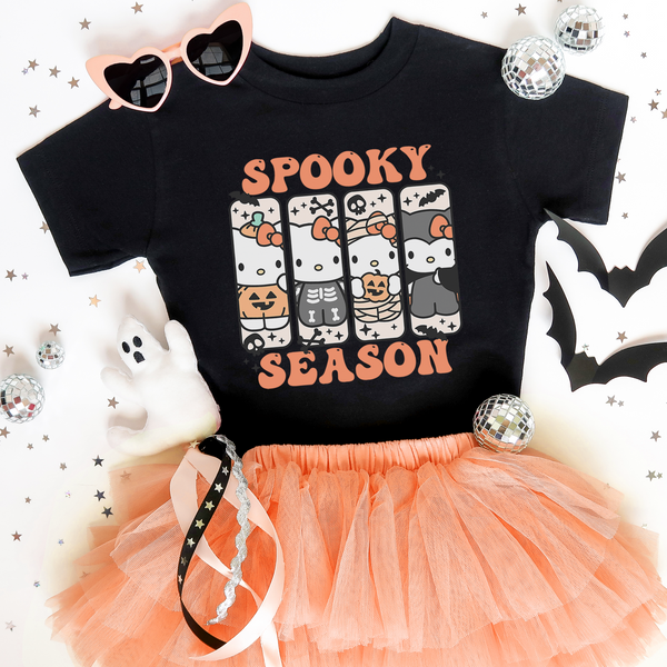 'Hello Spooky Season' GIRLS YOUTH SIZE T-Shirt - Orange/Black - Premium Cotton