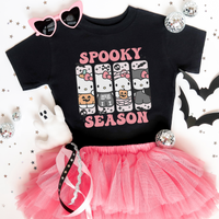 'Hello Spooky Season' GIRLS YOUTH SIZE Princess-Fit T-Shirt - Pink/Black - Premium Cotton