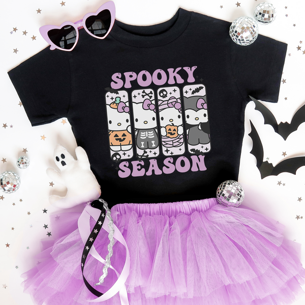 'Hello Spooky Season' GIRLS YOUTH SIZE T-Shirt - Purple/Black - Premium Cotton