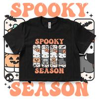 'Hello Spooky Season' Crop Top Shirt - Orange/Black - Premium Cotton