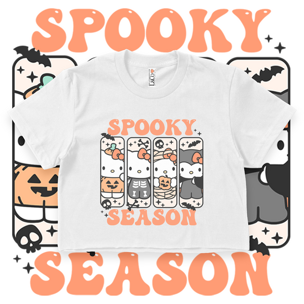 'Hello Spooky Season' Crop Top Shirt - Orange/White- Premium Cotton
