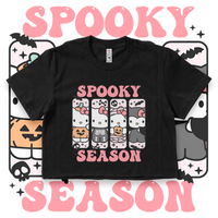'Hello Spooky Season' Crop Top Shirt - Pink/Black - Premium Cotton
