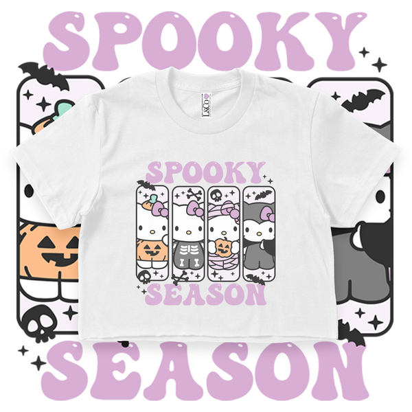 'Hello Spooky Season' Crop Top Shirt - Purple/White- Premium Cotton