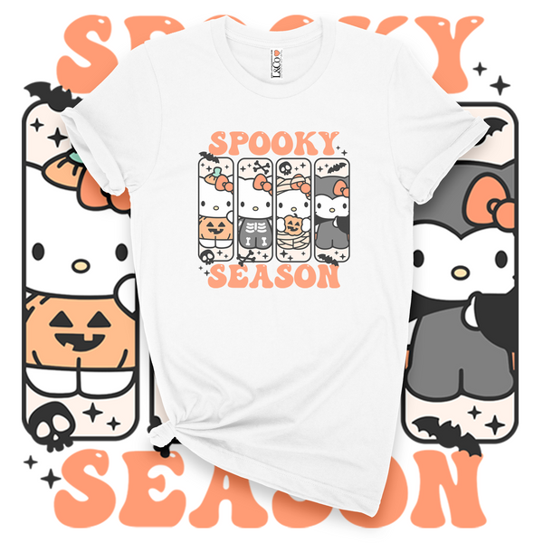 'Hello Spooky Season' T-Shirt - Orange/White - Premium Cotton